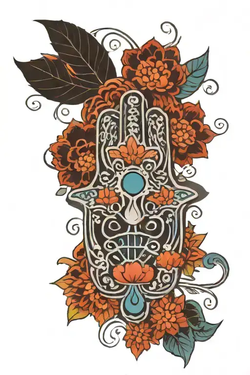 hamsa and mandala design throat and neck tattoo design idea