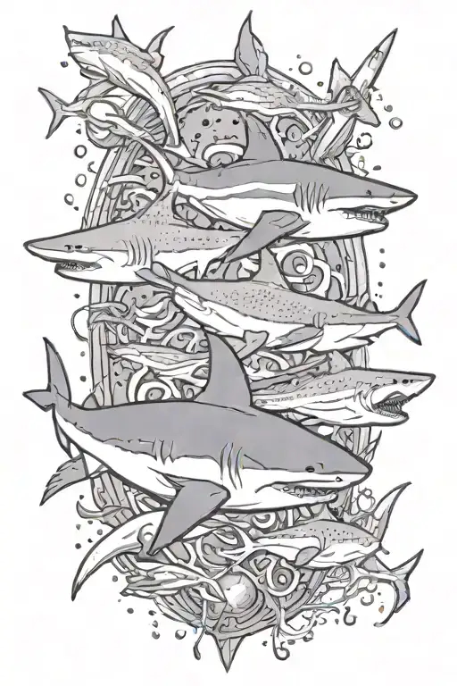 sharks and Poseidon trident tattoo design idea