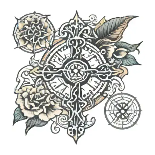 balance growth adaptability fierce courage symbols cross tattoo design idea