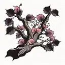 tree with purple leaves and pink trunk tattoo design idea