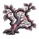 tree with purple leaves and pink trunk tattoo design idea