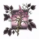 tree with purple leaves and pink trunk tattoo design idea