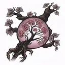 tree with purple leaves and pink trunk tattoo design idea