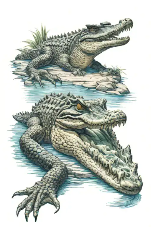 Crocodile, milky way, river bank, tropics  tattoo design idea