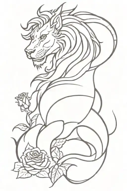 dragon, lion, rose tattoo design idea
