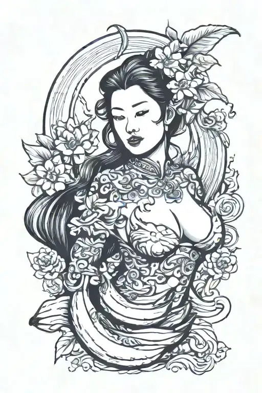 banana, woman, breast tattoo design idea