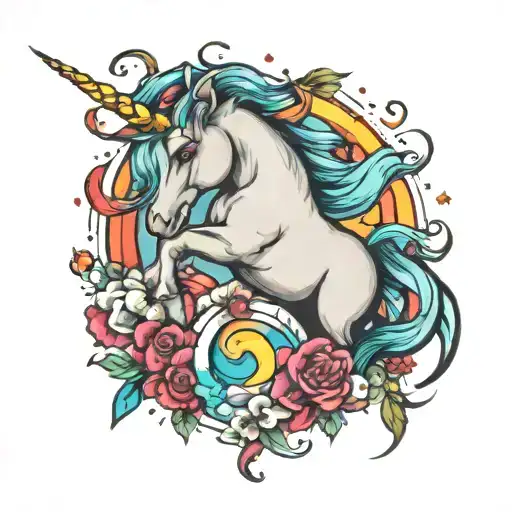 unicorn that throws up rainbows tattoo design idea