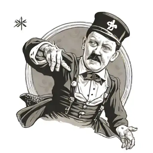 hitler as a boy in a french maid uniform pointing his tattoo design idea