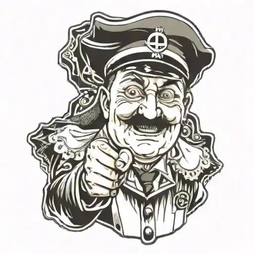 funny hitler in a maid uniform pointing his finger tattoo design idea