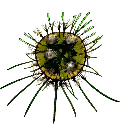 human like angry creature with dandelion head spread 5 seeds with rised hands tattoo design idea