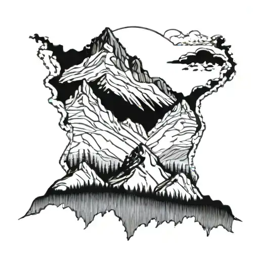 A detailed blackwork tattoo of a majestic mountain range inspired by the landscapes of Yellowstone National Park tattoo design idea