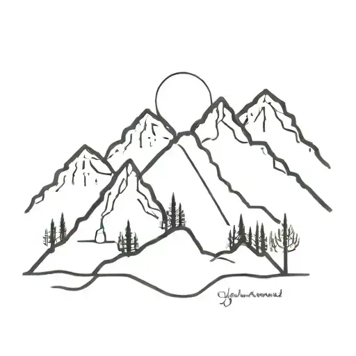 A detailed blackwork tattoo of a majestic mountain range inspired by the landscapes of Yellowstone National Park tattoo design idea