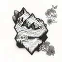 A detailed blackwork tattoo of a majestic mountain range inspired by the landscapes of Yellowstone National Park tattoo design idea