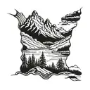 A detailed blackwork tattoo of a majestic mountain range inspired by the landscapes of Yellowstone National Park tattoo design idea