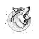 simple wolf howling at moon tattoo design idea