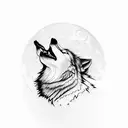 simple wolf howling at moon tattoo design idea