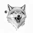 simple wolf howling at moon tattoo design idea