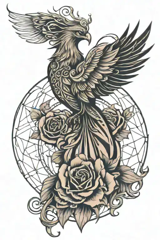 Phoenix compas rose tattoo design idea