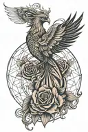 Phoenix compas rose tattoo design idea
