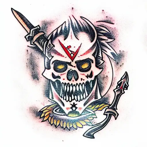 undead warrior fullbody with sword tattoo design idea