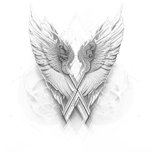 Wings with letters down spine tattoo design idea