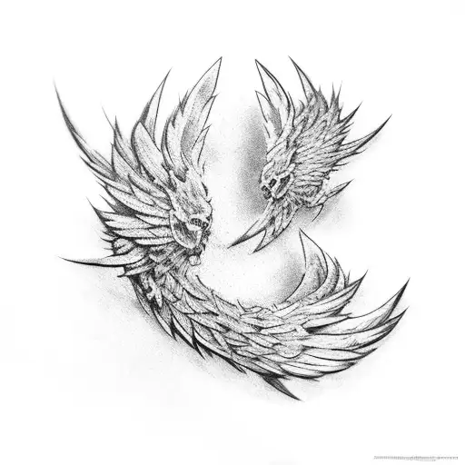 Wings with thorns down spine tattoo design idea