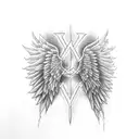 Wings with letters down spine tattoo design idea