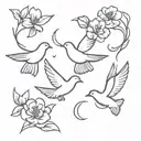 3 doves and flowers tattoo design idea
