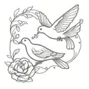 3 doves and flowers tattoo design idea