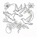 3 doves and flowers tattoo design idea