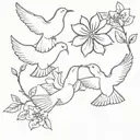 3 doves and flowers tattoo design idea