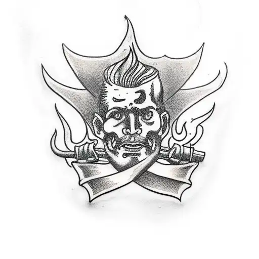 man on harley davidson with flames holding a severed hand tattoo design idea