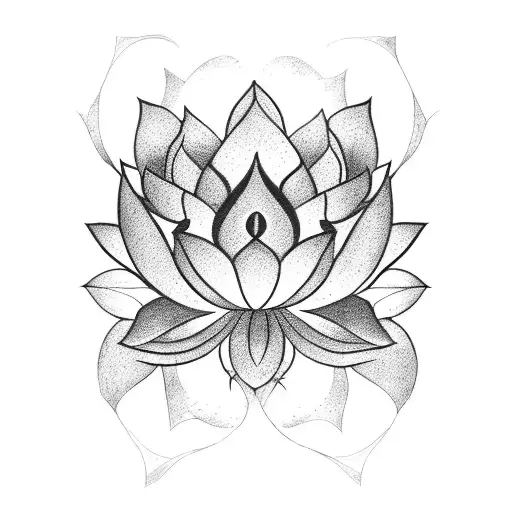 The tattoo design features a single, continuous line forming the silhouette of a lotus. tattoo design idea