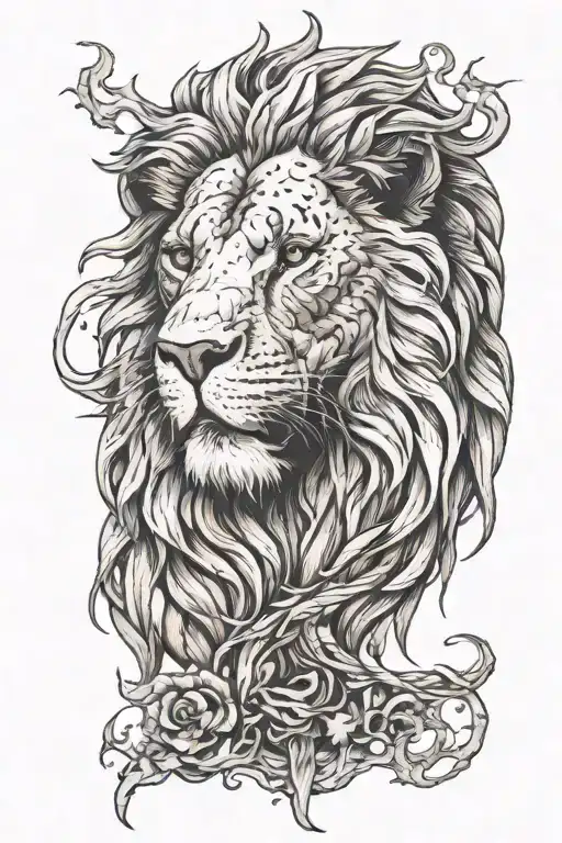 Burnt lions head and mane with veins tattoo design idea