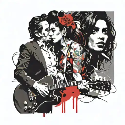 Amy Winehouse, Johnny Cash playing a guitar tattoo design idea