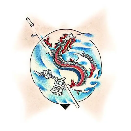 A traditional Japanese dragon lifting dumbbells tattoo design idea