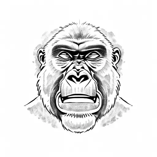 Gorilla screaming angry with crown tattoo design idea