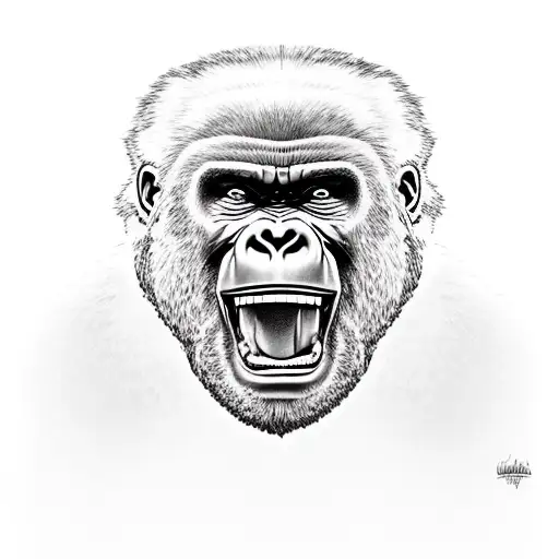 Gorilla screaming angry with crown tattoo design idea