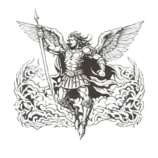 st. michael fight battle scene tattoo design idea