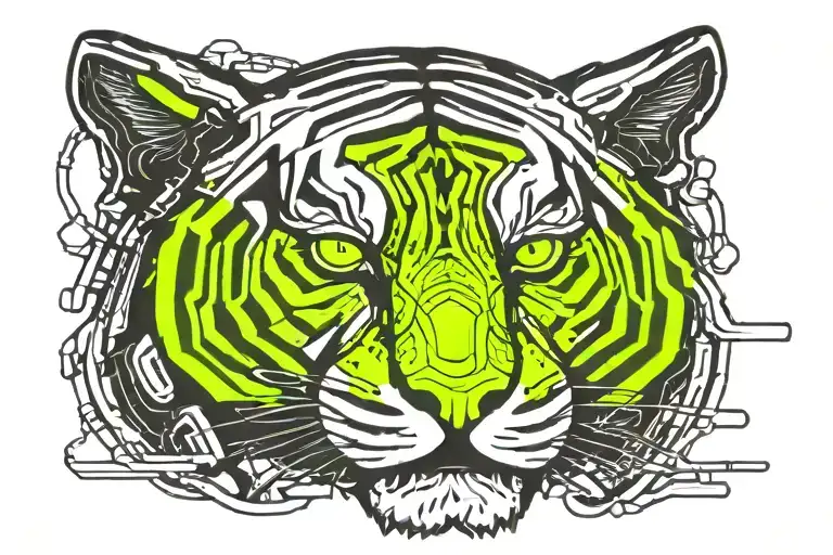 tiger face uv neon circuit cyberpunk futuristic tattoo design idea