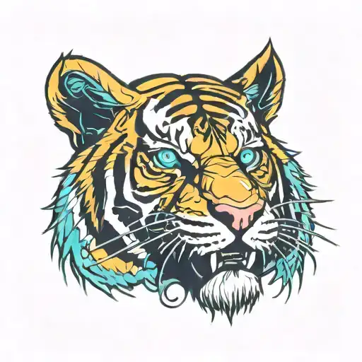 tiger face uv neon circuit cyberpunk futuristic tattoo design idea
