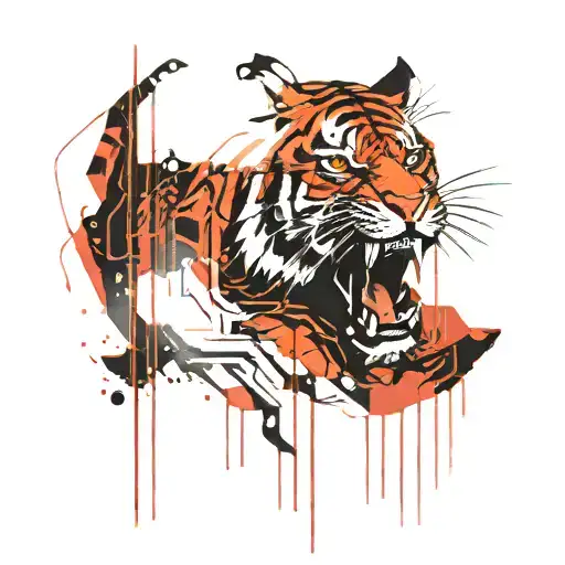 tiger face uv neon circuit cyberpunk futuristic tattoo design idea