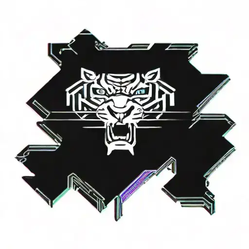 tiger face uv neon circuit cyberpunk futuristic tattoo design idea