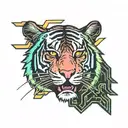 tiger face uv neon circuit cyberpunk futuristic tattoo design idea