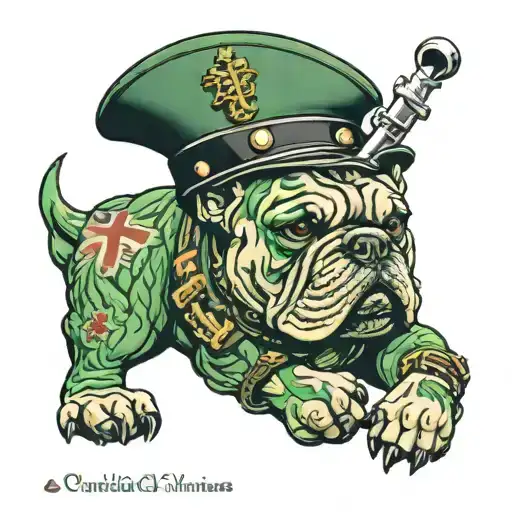 Royal Marines commando, green beret, West Ham British bulldog tattoo design idea