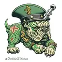 Royal Marines commando, green beret, West Ham British bulldog tattoo design idea