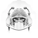 gladiator helmet in sand tattoo design idea
