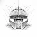 gladiator helmet in sand tattoo design idea