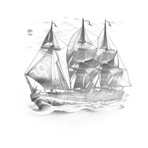 black ship front tattoo design idea