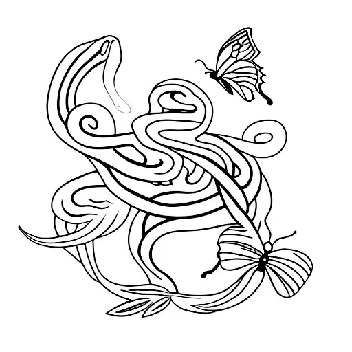 snakes and butterfly  tattoo design idea